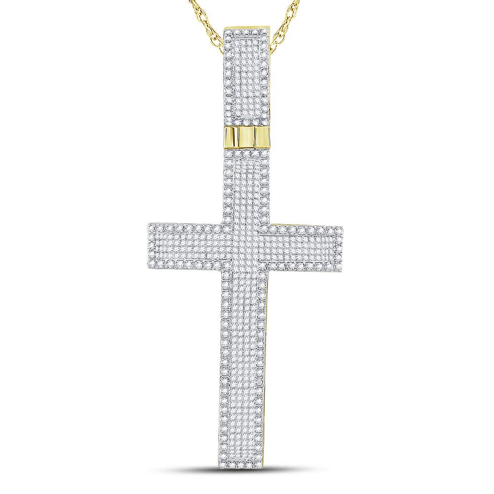 10K Yellow Gold Mens Princess Diamond Cross Charm Pendant 2-1/2 CTW 11.07 Gram