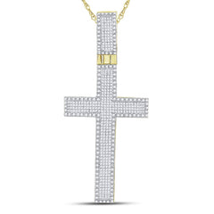 10K Yellow Gold Mens Princess Diamond Cross Charm Pendant 2-1/2 CTW 11.07 Gram
