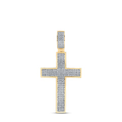 10kt Yellow Gold Mens Round Diamond Cross Charm Pendant 1/2 Cttw