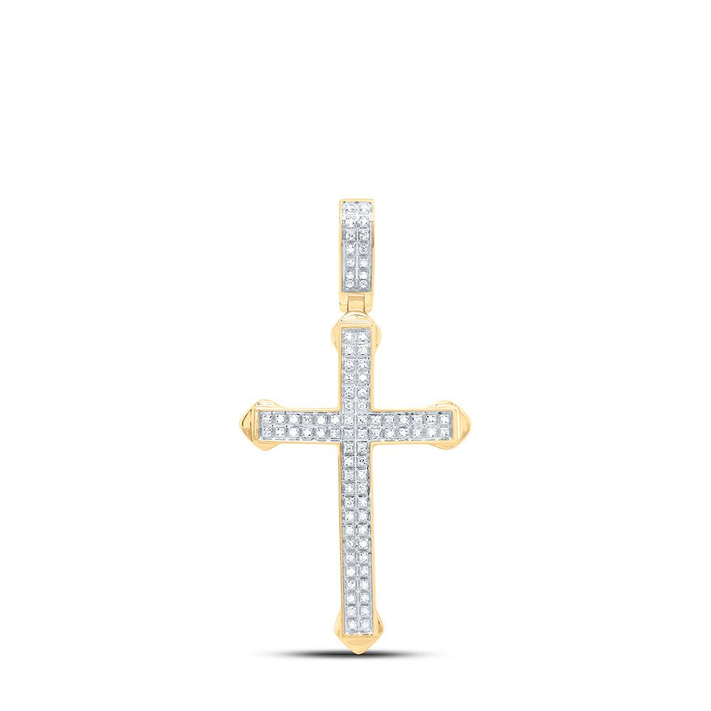 10kt Yellow Gold Mens Round Diamond Cross Charm Pendant 1/4 Cttw
