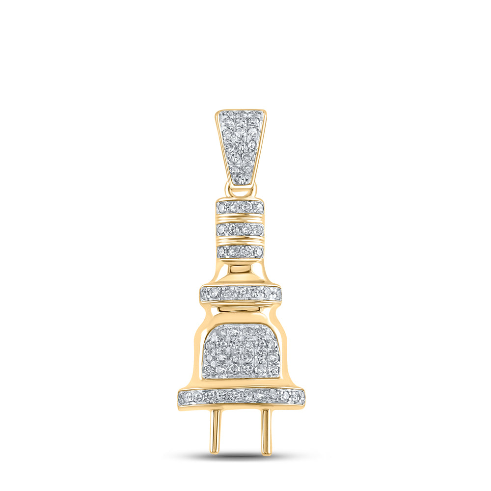 10kt Yellow Gold Mens Round Diamond Power Plug Charm Pendant 1/5 Cttw