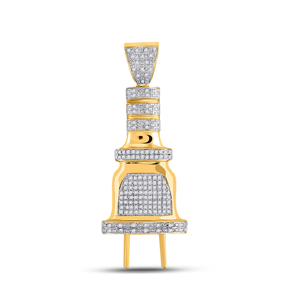 10kt Yellow Gold Mens Round Diamond Electric Plug Socket Charm Pendant 1/2 Cttw