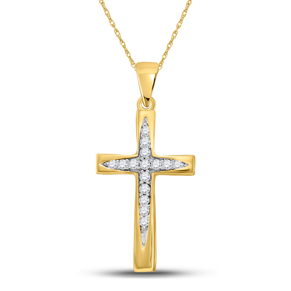 10kt Yellow Gold Womens Round Diamond Cross Pendant 1/10 Cttw