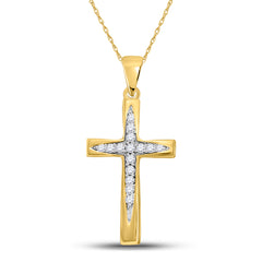 10kt Yellow Gold Womens Round Diamond Cross Pendant 1/10 Cttw