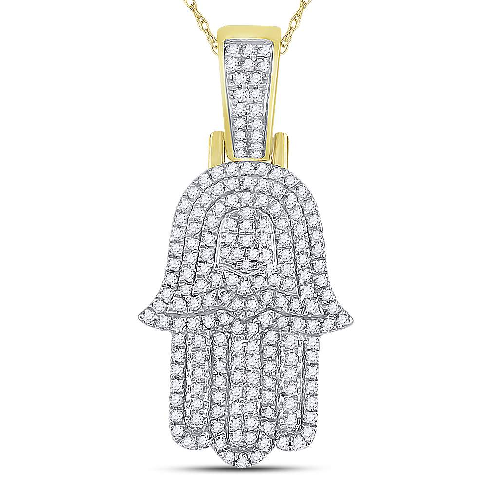 10K Yellow Gold Mens Round Natural Diamond Hamsa Hand Charm Pendant 1/2 CTW 3.23 Gram