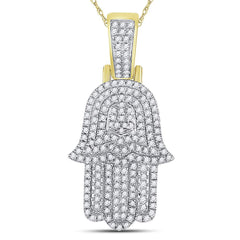 10K Yellow Gold Mens Round Natural Diamond Hamsa Hand Charm Pendant 1/2 CTW 3.23 Gram