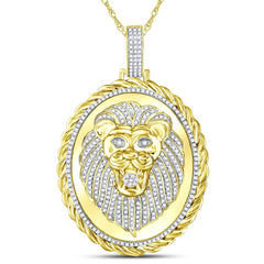 10K Yellow Gold Mens Round Natural Diamond Oval Lion Face Rope Charm Pendant 1.00 CTW 14.43 Gram