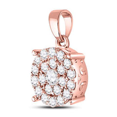 10kt Rose Gold Womens Round Diamond Cluster Pendant 1.00 Cttw