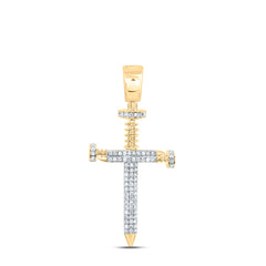 10kt Yellow Gold Mens Round Diamond Cross Religious Charm Pendant 3/8 Cttw