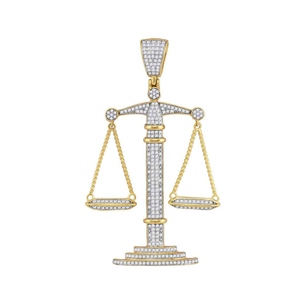 10kt Yellow Gold Mens Round Diamond Scales of Justice Charm Pendant 1.00 Cttw