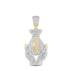 10kt Yellow Gold Mens Round Diamond Money Bag Hands Charm Pendant 2.00 Cttw