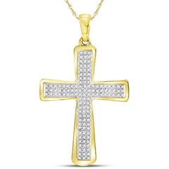 10kt Yellow Gold Mens Round Diamond Roman Cross Charm Pendant 1/3 Cttw