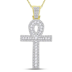 10kt Yellow Gold Mens Round Diamond Ankh Cross Charm Pendant 1.00 Cttw