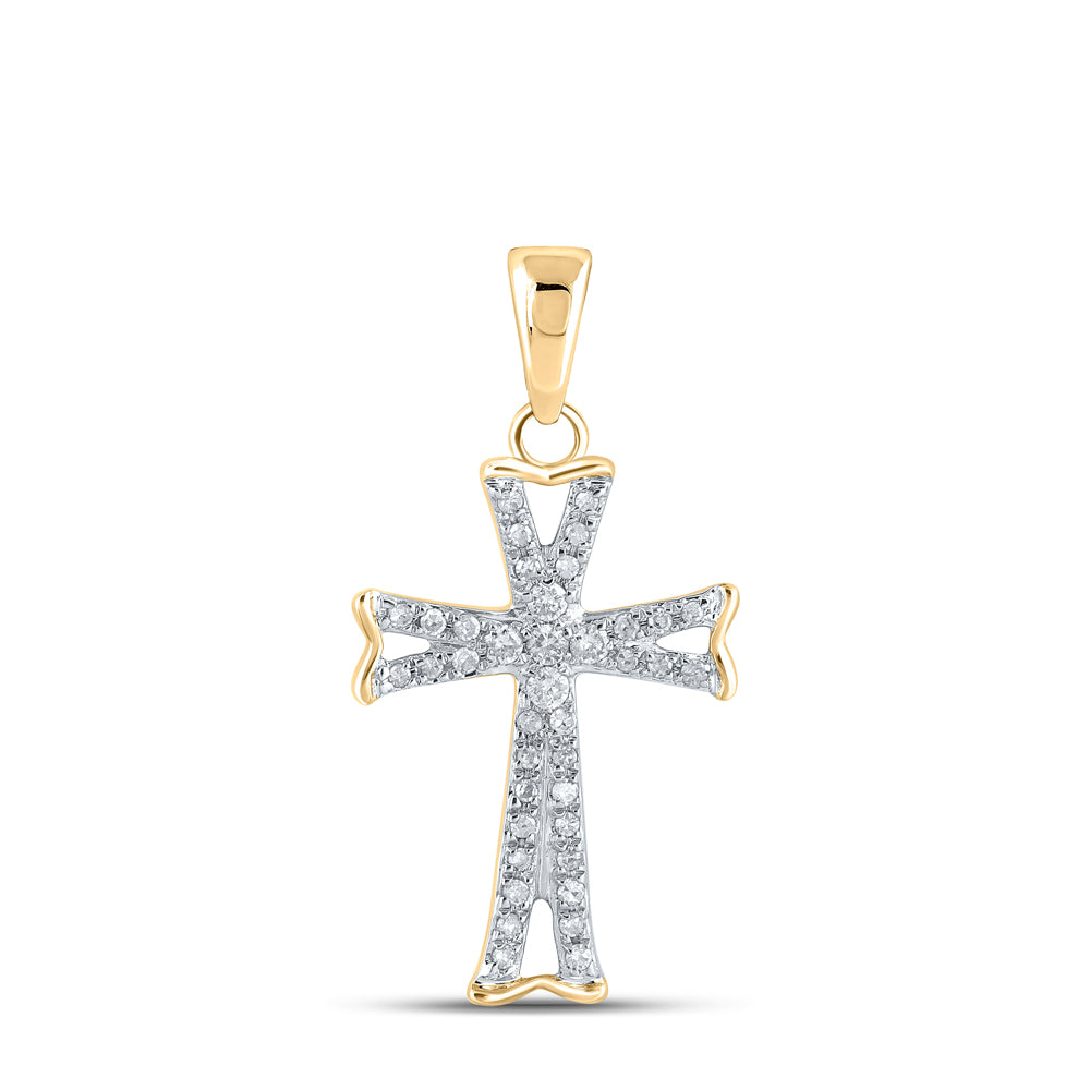 14kt Yellow Gold Womens Round Diamond Flared Cross Faith Pendant 1/8 Cttw
