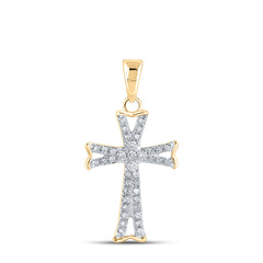 14kt Yellow Gold Womens Round Diamond Flared Cross Faith Pendant 1/8 Cttw