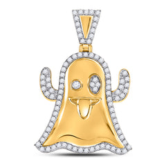 10kt Yellow Gold Mens Round Diamond Snapchat Ghost Charm Pendant 2.00 Cttw