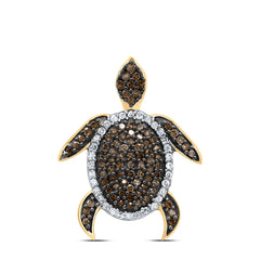 10kt Yellow Gold Womens Round Brown Diamond Sea Turtle Tortoise Pendant 1/3 Cttw