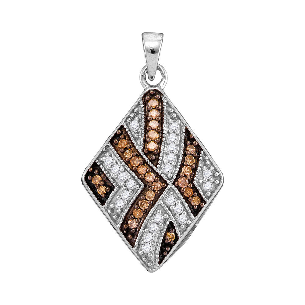 10kt White Gold Womens Round Brown Diamond Square Pendant 1/3 Cttw