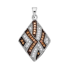 10kt White Gold Womens Round Brown Diamond Square Pendant 1/3 Cttw