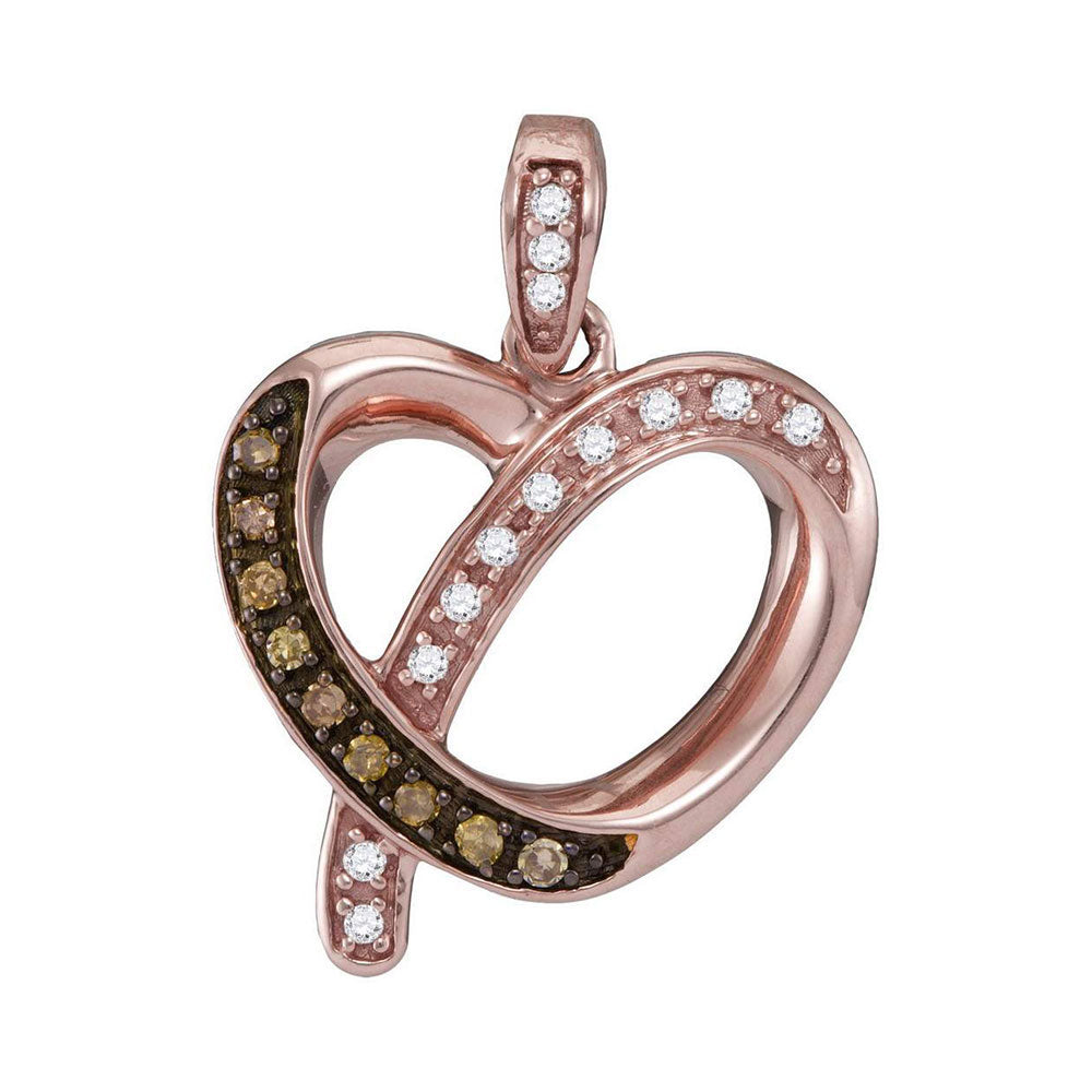 14kt Rose Gold Womens Round Brown Diamond Heart Pendant 1/8 Cttw