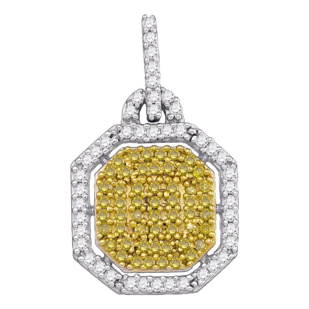 10kt White Gold Womens Round Yellow Color Enhanced Diamond Cluster Pendant 1/2 Cttw