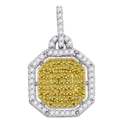 10kt White Gold Womens Round Yellow Color Enhanced Diamond Cluster Pendant 1/2 Cttw