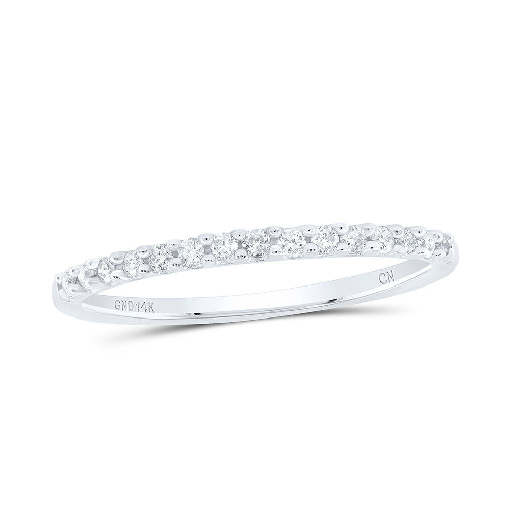 14K White Gold Round Natural Diamond Womens Slender Stackable Size 10 Wedding Band 1/6 CTW 1.25 Gram