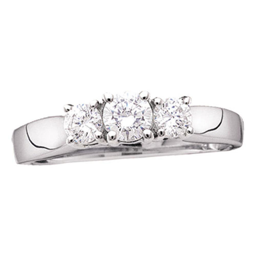 14K White Gold Womens Round Natural Diamond 3-Stone Bridal Wedding Engagement Ring 3/4 CTW 2.28 Gram