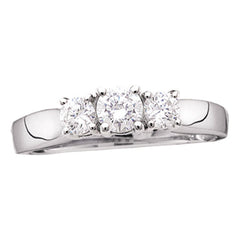 14K White Gold Womens Round Natural Diamond 3-Stone Bridal Wedding Engagement Ring 3/4 CTW 2.28 Gram