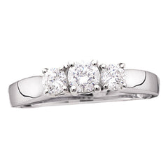 14K White Gold Womens Round Natural Diamond 3-Stone Bridal Wedding Engagement Ring 1/4 CTW 2.19 Gram