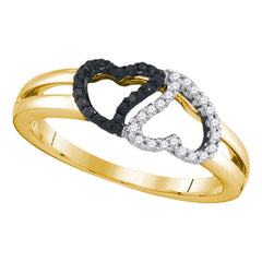 10kt Yellow Gold Womens Round Black Color Enhanced Diamond Heart Ring 1/6 Cttw