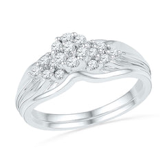 10k White Gold Womens Round Diamond Cluster Bridal Wedding Engagement Ring Band Set 1/3 Cttw
