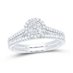10kt White Gold Womens Round Diamond Cluster Bridal Wedding Engagement Ring Band Set 1/3 Cttw