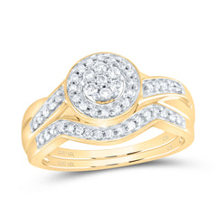 10kt Yellow Gold Womens Round Diamond Cluster Bridal Wedding Engagement Ring Band Set 1/3 Cttw