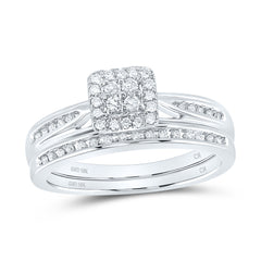 10kt White Gold Womens Diamond Square Cluster Bridal Wedding Engagement Ring Band Set 1/4 Cttw