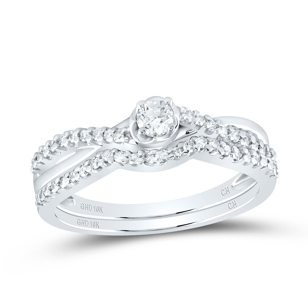 10k White Gold Womens Round Diamond Bridal Wedding Engagement Ring Band Set 1/3 Cttw