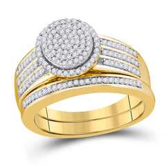 10K Yellow Gold Womens Round Natural Diamond Bridal Wedding Engagement Ring Band Set 3/8 CTW 5.05 Gram