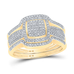 10kt Yellow Gold Womens Round Diamond Square Cluster Bridal Wedding Engagement Ring Band Set 1/2 Cttw