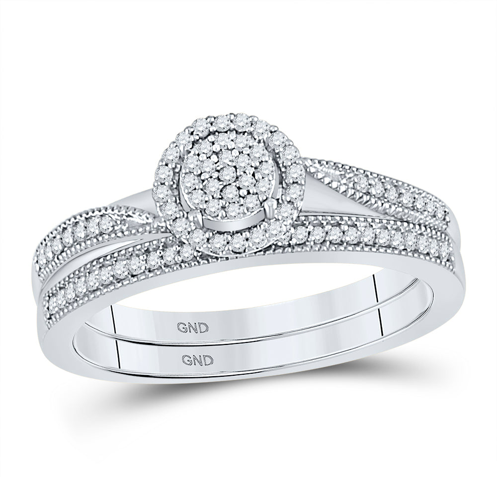 10kt White Gold Womens Round Diamond Bridal Wedding Engagement Ring Band Set 1/5 Cttw