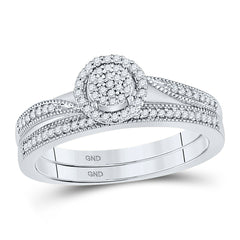 10kt White Gold Womens Round Diamond Bridal Wedding Engagement Ring Band Set 1/5 Cttw