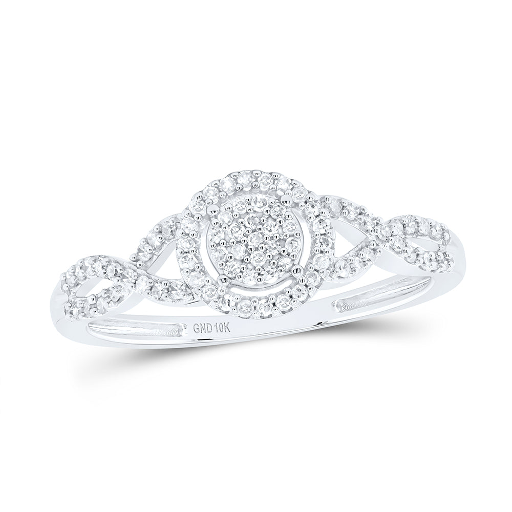 10kt White Gold Womens Round Diamond Cluster Twist Bridal Wedding Engagement Ring 1/5 Cttw