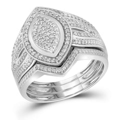 10kt White Gold Womens Diamond Cluster 3-Piece Bridal Wedding Engagement Ring Band Set 1/3 Cttw