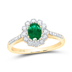 10kt Yellow Gold Womens Oval Lab-Created Emerald Oval Ring 7/8 Cttw