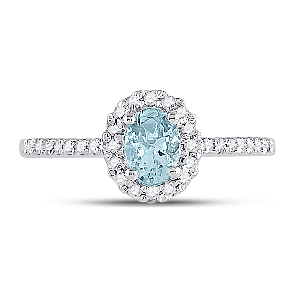 10K White Gold Womens Oval Aquamarine Diamond-Accent Solitaire Ring 1/5 CTW 2.36 Gram