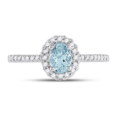 10K White Gold Womens Oval Aquamarine Diamond-Accent Solitaire Ring 1/5 CTW 2.36 Gram