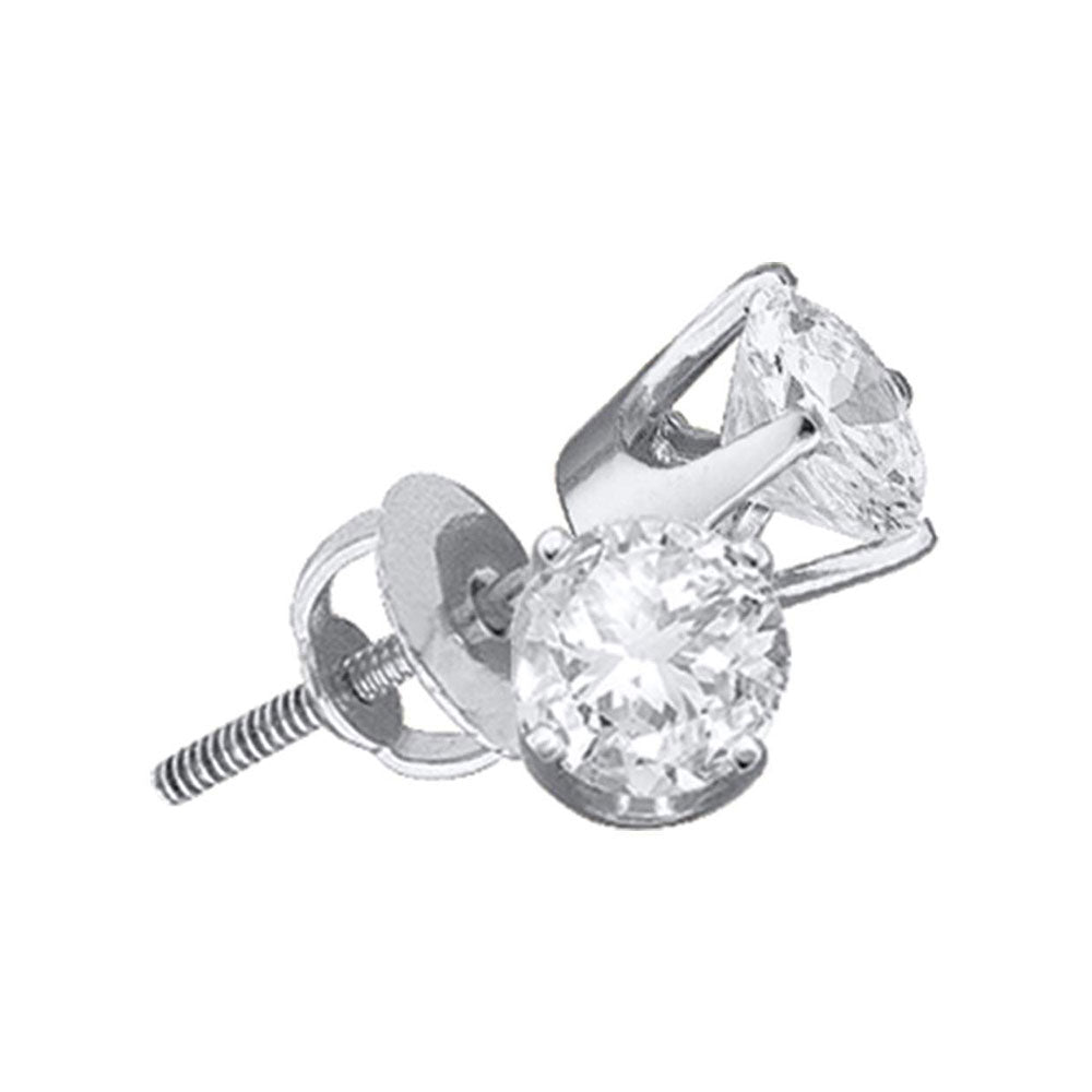 14K White Gold Womens Round Natural Diamond Solitaire Stud Earrings 7/8 CTW 0.51 Gram