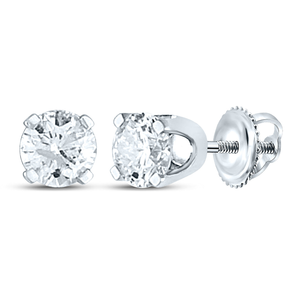 14K White Gold Unisex Round Natural Diamond Solitaire Stud Earrings 3/4 CTW 0.53 Gram