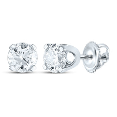 14K White Gold Unisex Round Natural Diamond Solitaire Stud Earrings 3/4 CTW 0.53 Gram