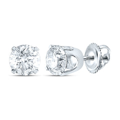 14kt White Gold Unisex Round Diamond Solitaire Stud Earrings 1.00 Cttw