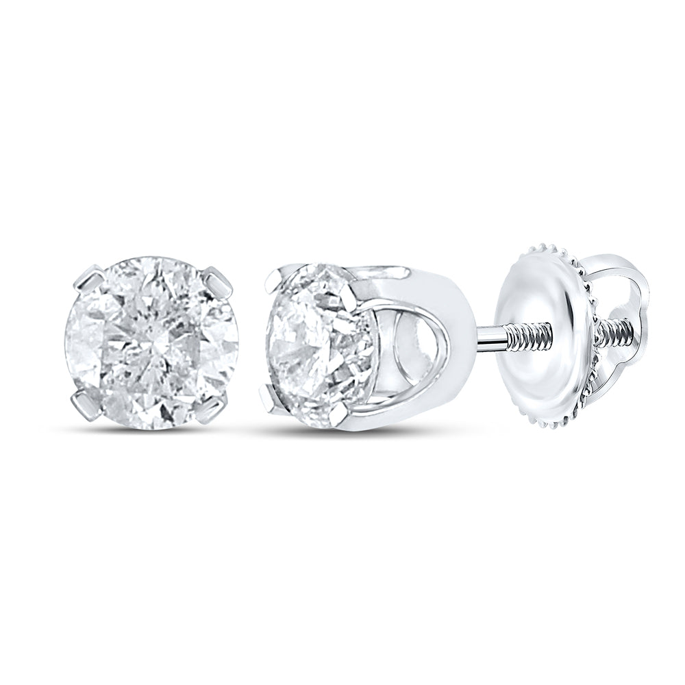 14K White Gold Unisex Round Natural Diamond Solitaire Stud Earrings 1-3/8 CTW 0.52 Gram